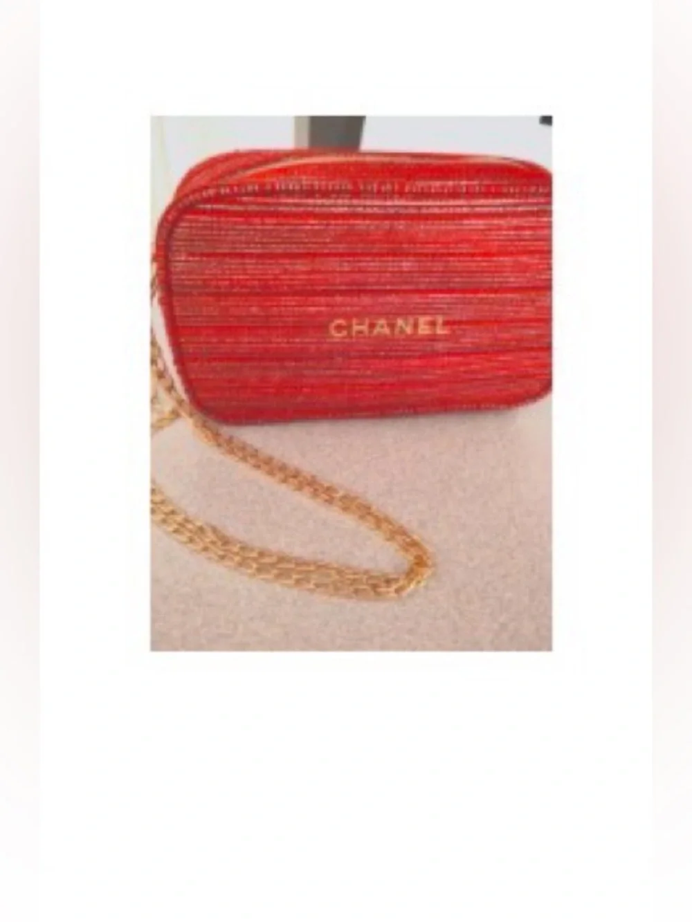 CHANEL Red and Gold Woven Cosmetic Pouch
